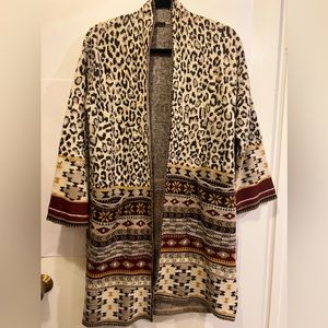 Maxsport Cardigan Long Sweater Leopard Animal Aztec Mixed Print Size small